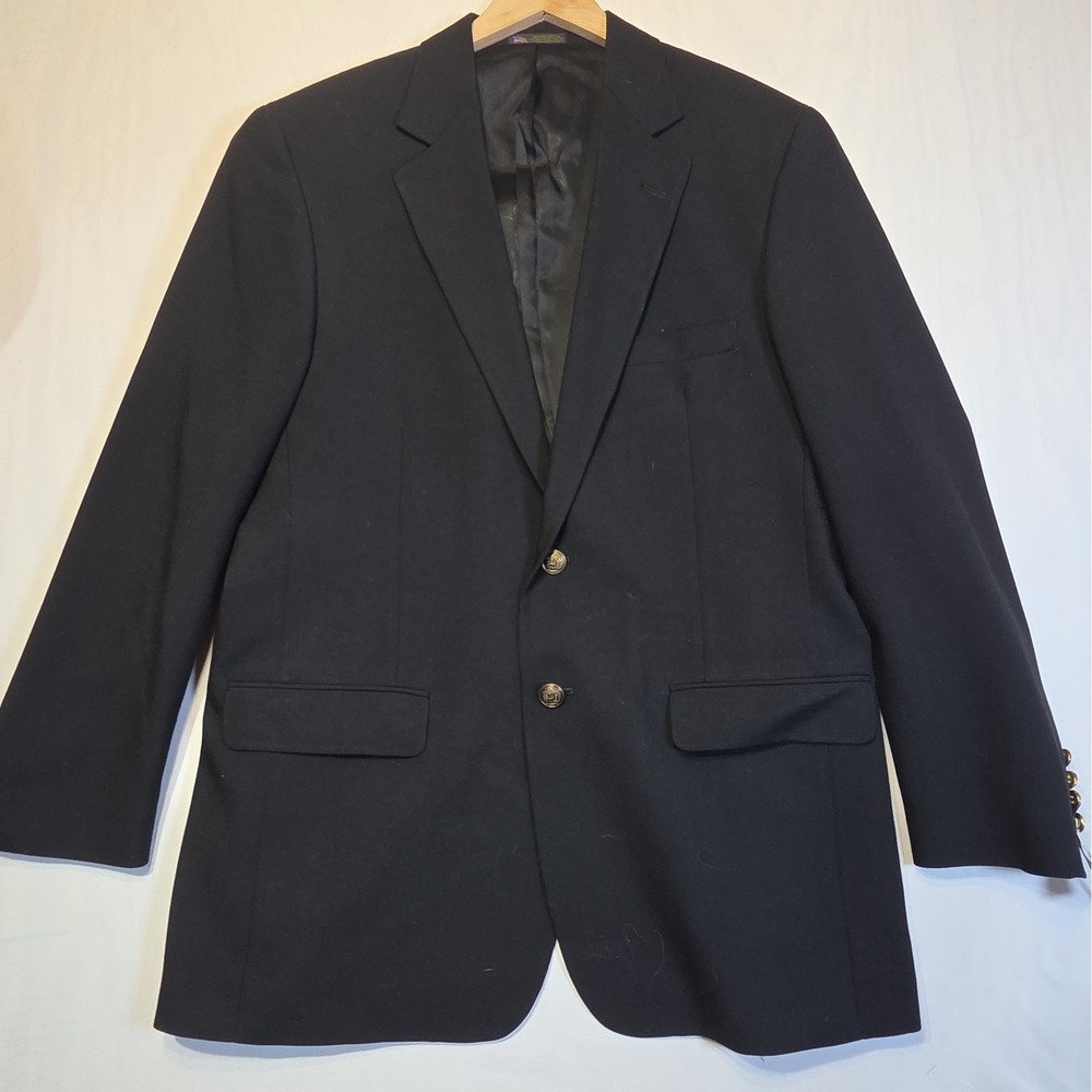 Hardwick Men's 43 Long Black Blazer Gold Buttons Wool Blend Made in USA NWT